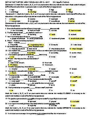 Đề thi thử THPT quốc gia môn Tiếng anh lớp 12 - Năm học 2016-2017 - Nguyễn Thị Dinh